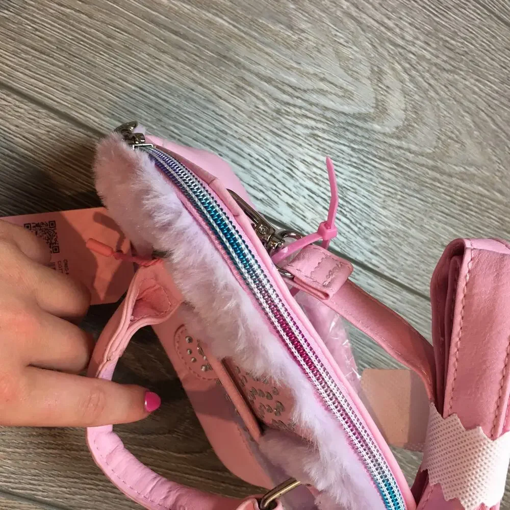 OMG Accessories Purse Girl Furry Pink Purple Handbag Crossbody